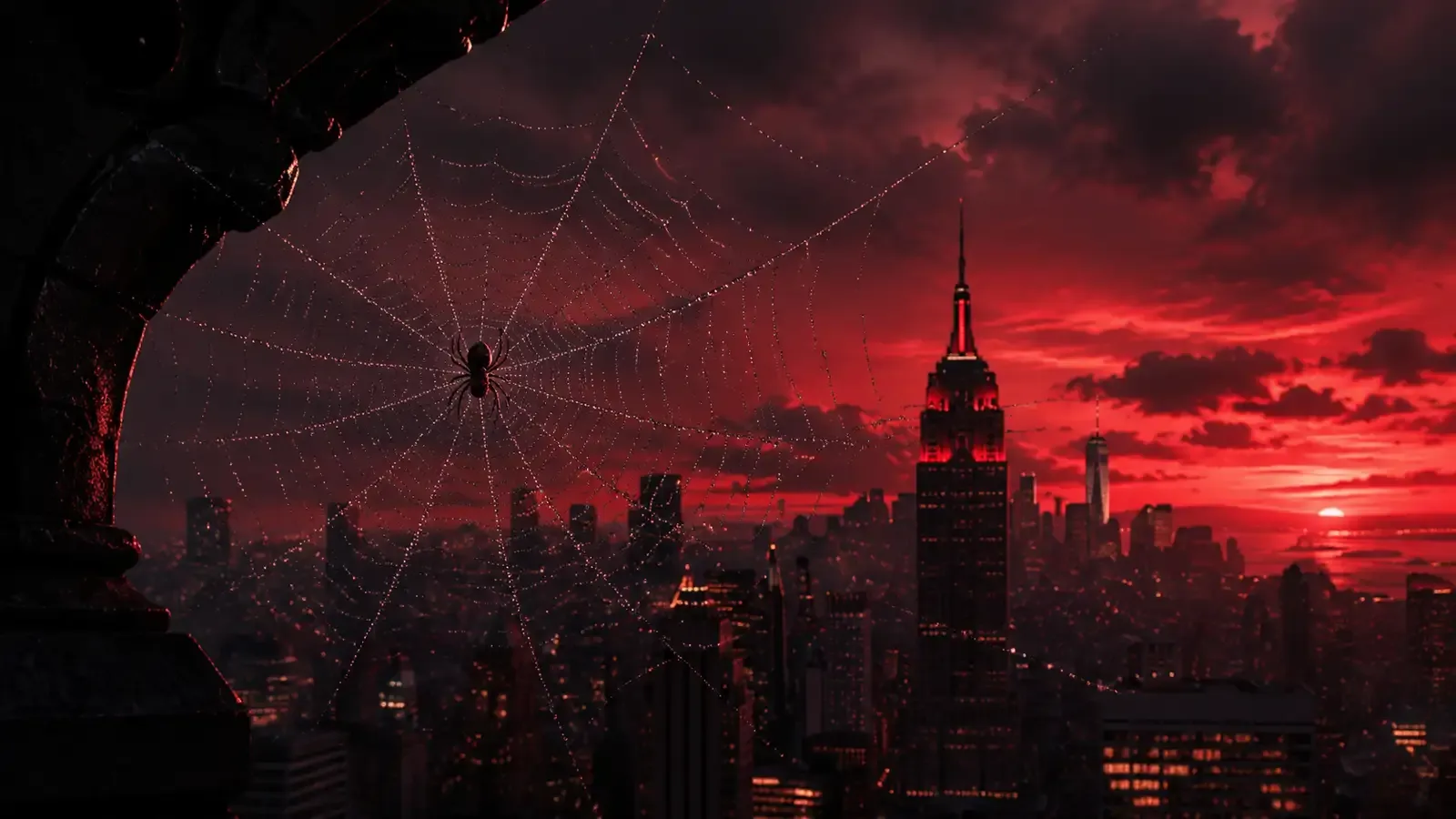 Tom Holland as Spider-Man in the Brand New Day trailer, shooting organic webbing from his wrists in a city street scene