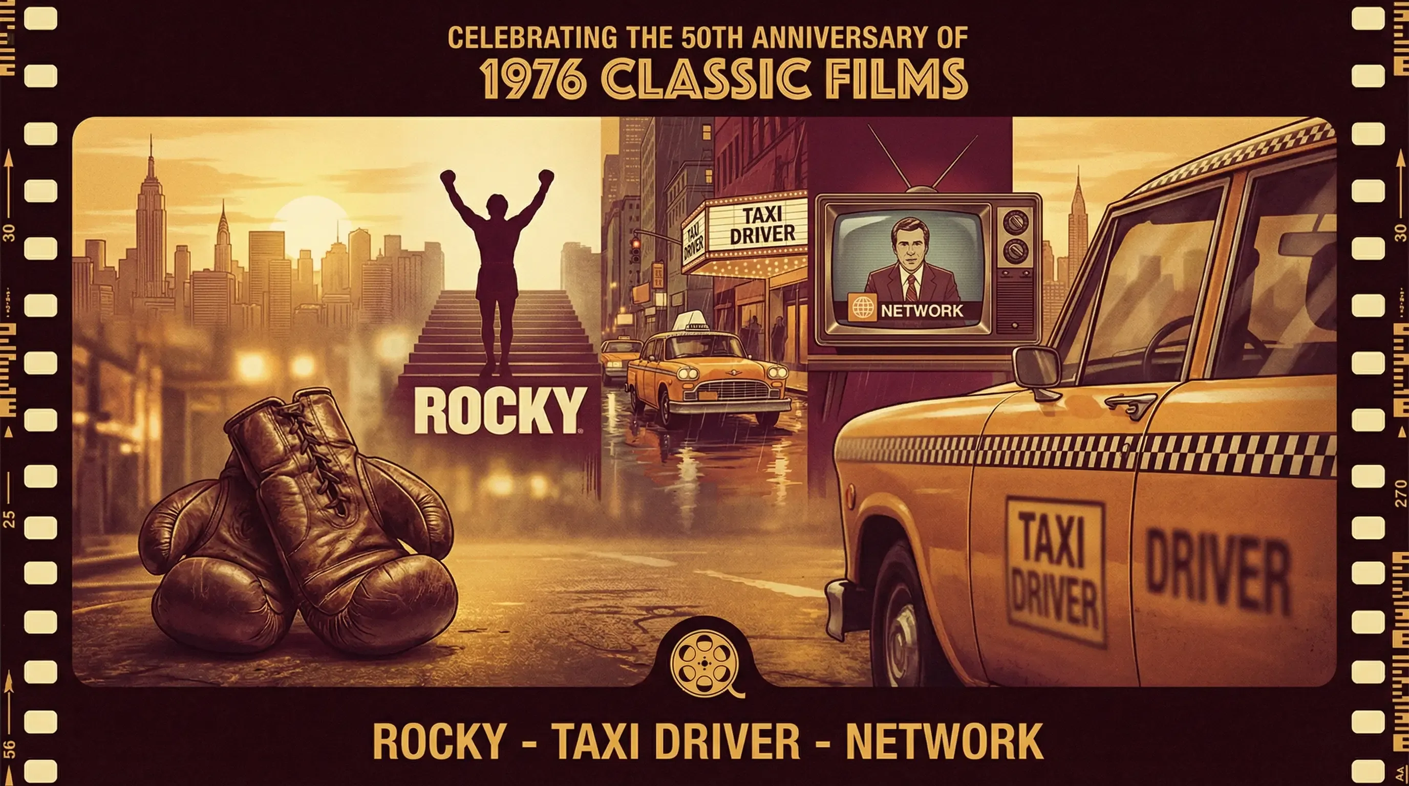 Collage of iconic scenes from 1976's greatest films