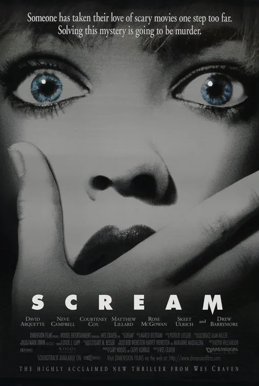 Scream movie poster featuring the iconic Ghostface mask