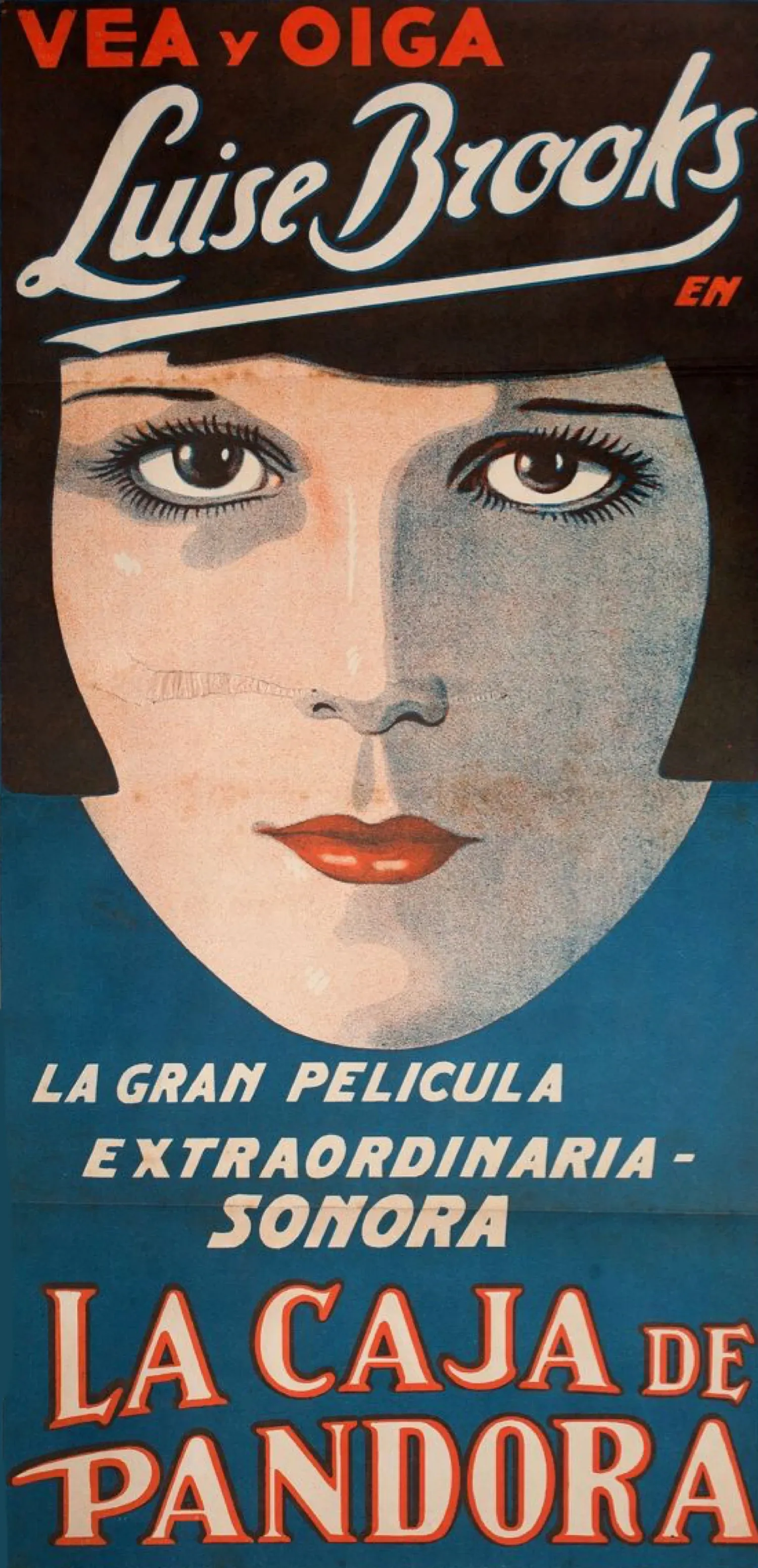Original 1929 Spanish-language poster for Pandora's Box featuring a stylized close-up of Louise Brooks