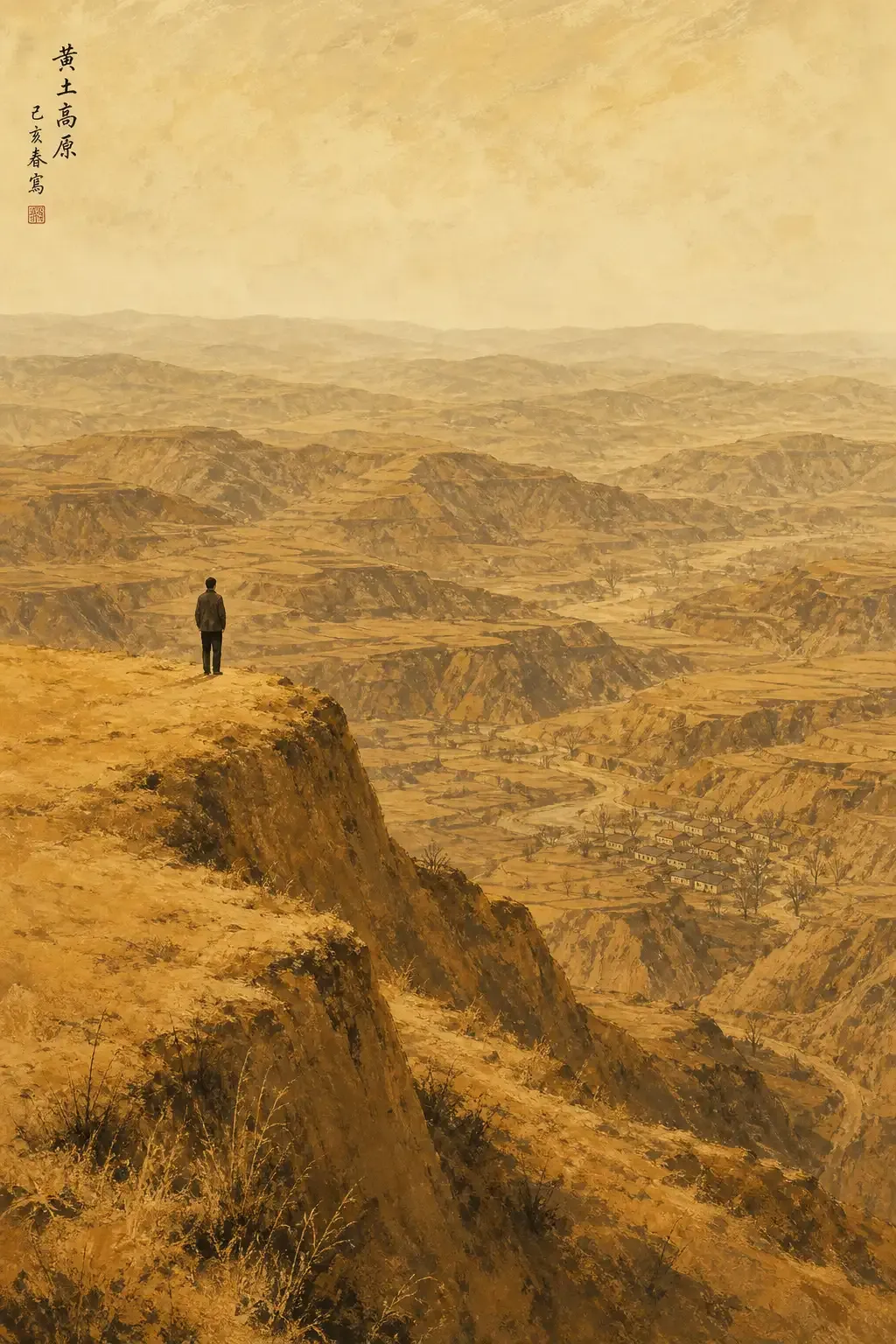 A line of figures crossing the loess ridge in Yellow Earth (1984)