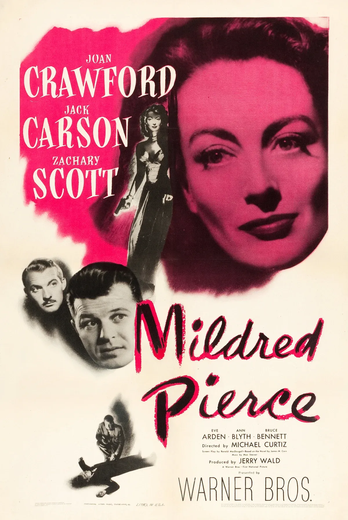 Original 1945 theatrical poster for Mildred Pierce featuring Joan Crawford in a dramatic noir pose
