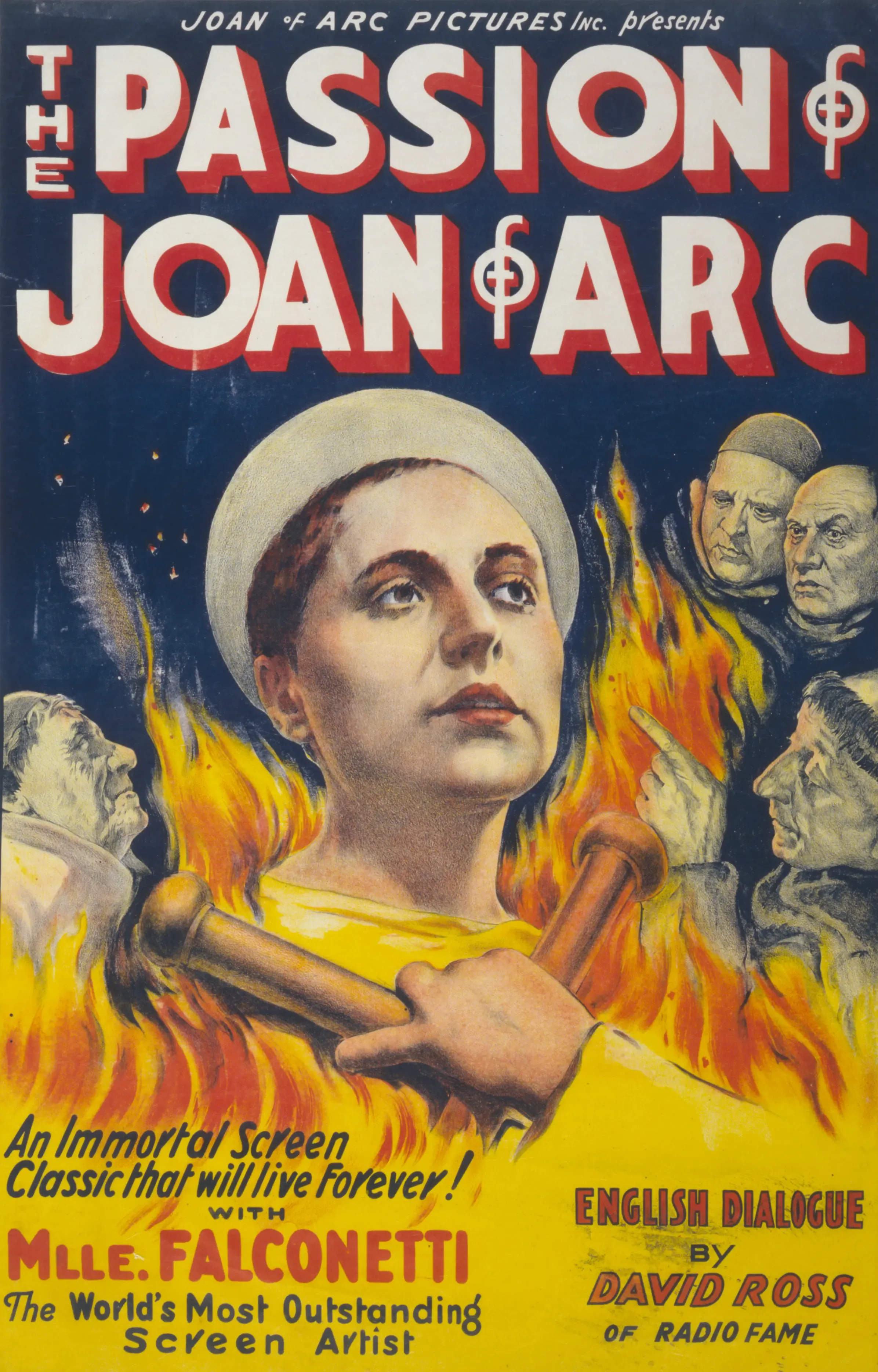 Original English poster for The Passion of Joan of Arc (1928) featuring Renée Falconetti