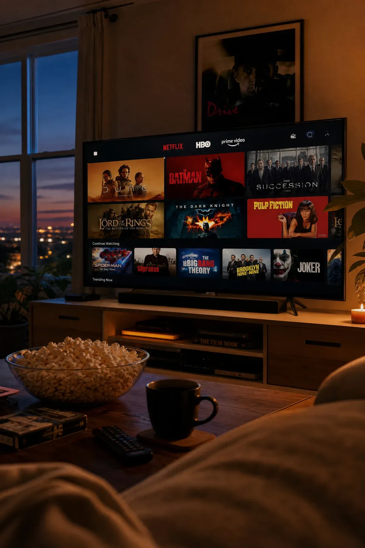 A collage of streaming service logos with movie stills arranged in a cinematic weekend watchlist layout