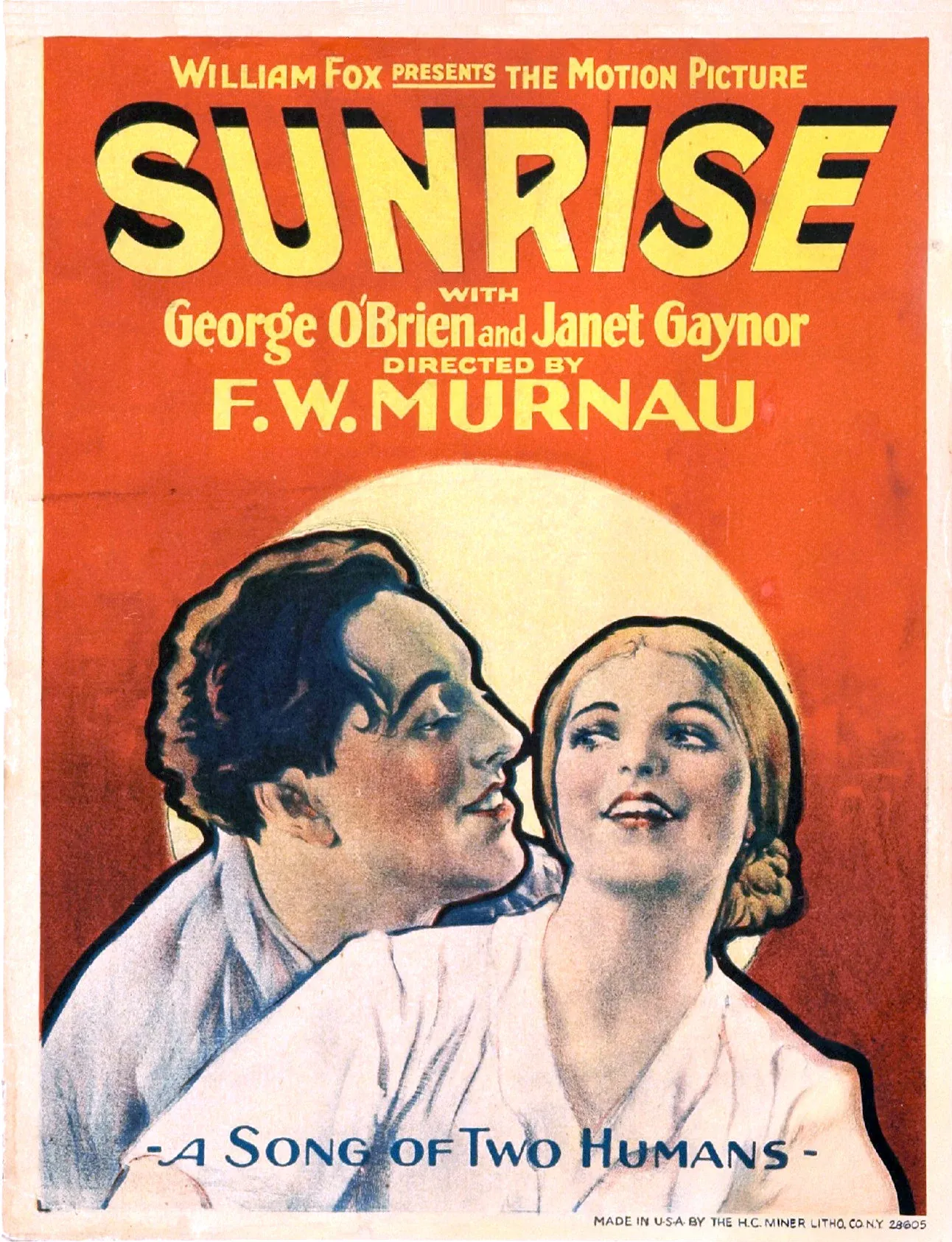 Original vintage window card for Sunrise: A Song of Two Humans